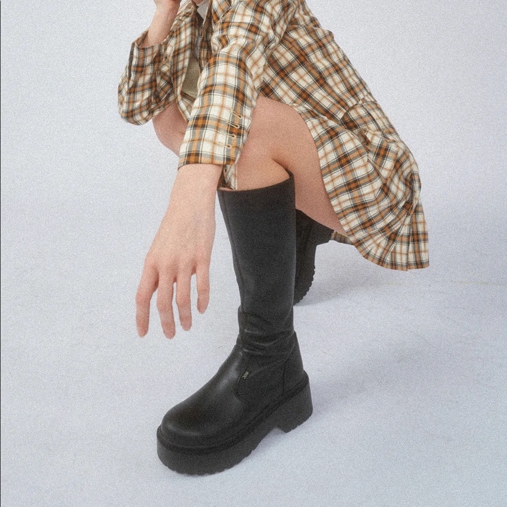 Roc Boots below knee zip up leather platform boots